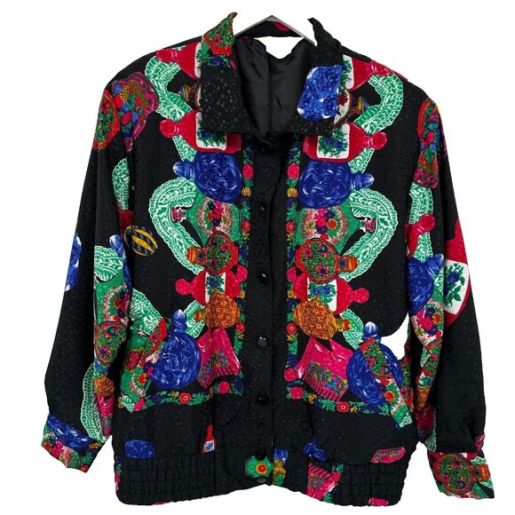 Vintage Bomber Jacket Coat Size Medium Pockets Satin Tan Jay 100% Polyester USA - Picture 1 of 12